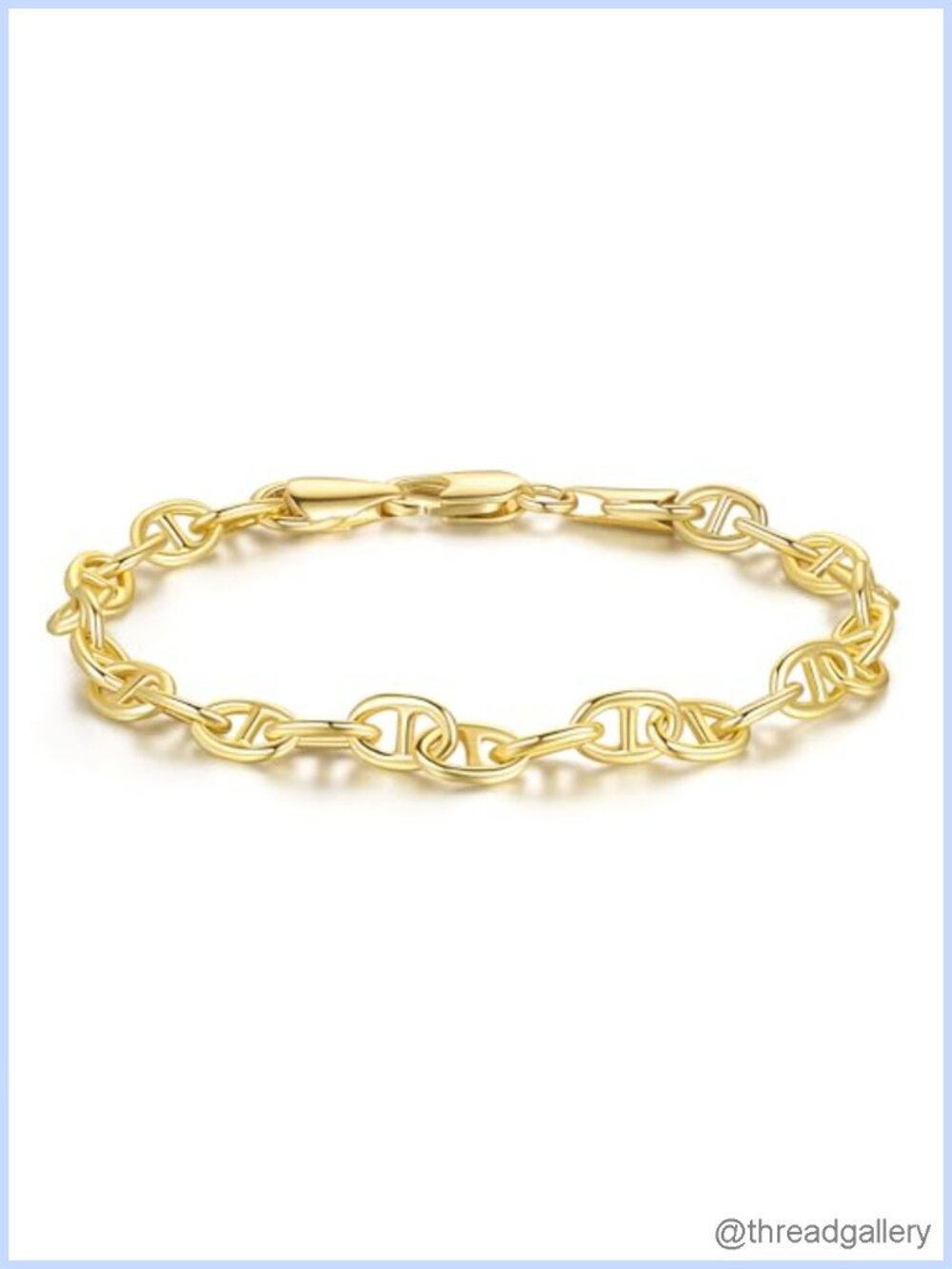 14K Gold Plated Flat Mariner Link Chain Bracelet Lobster Clasp 6.5-9in